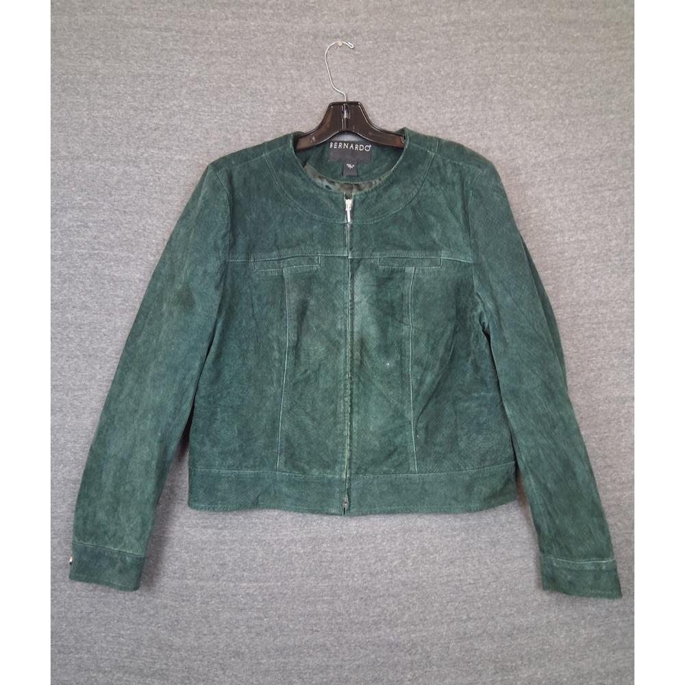 Bernardo Womens Jacket L Green Suede Leather Snakeskin Mob Wife Animal Chic